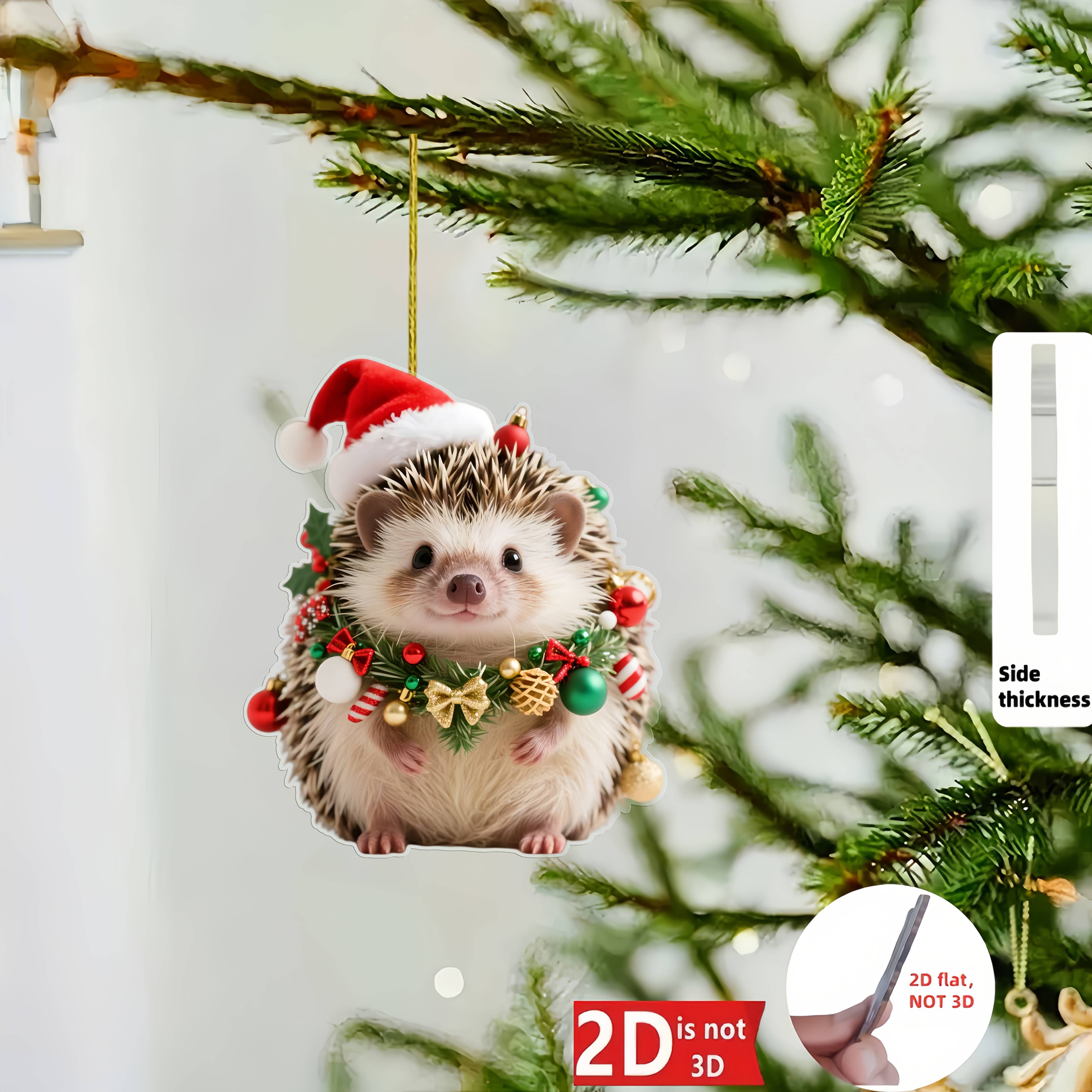 TEMU 2d Flat, 1pc Christmas Hedgehog Ornament, Christmas Acrylic Hanging Decoration, Christmas Party Decoration, Suitable For Tree-shaped Display,