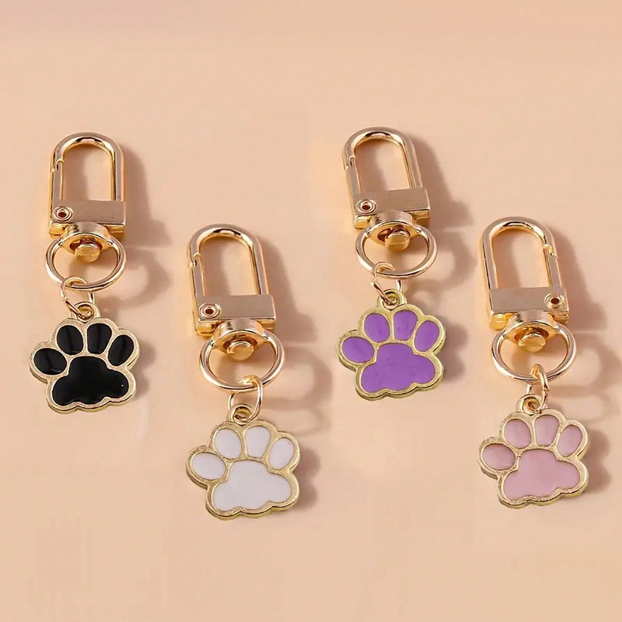 

4-pack Golden Alloy Dog Paw Keychain Set, Enamel Cat Paw Key Rings, Cute Accessories, Metal Clasp For Keys And Bags