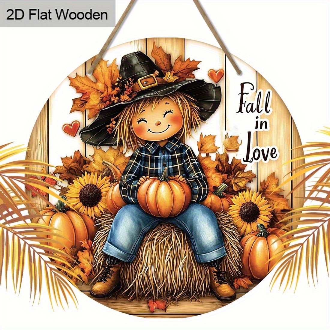 2d Flat - One-piece Wooden Wall Decor Featuring A Fall Theme, Pumpkins, And Sunflowers, Perfect For Autumn…: retailer-supplied image