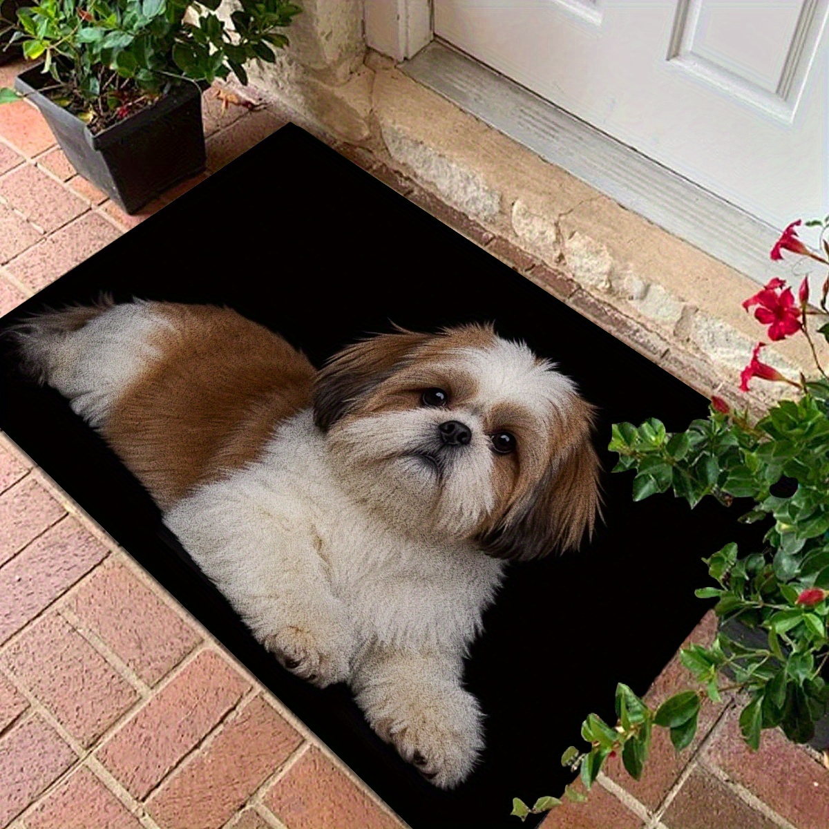 TEMU A Soft Flannel Mat With A 2d Printed Design Featuring A Cute Shih Tzu. Machine Washable, Ultra-thick, And Highly Absorbent, Making It Various