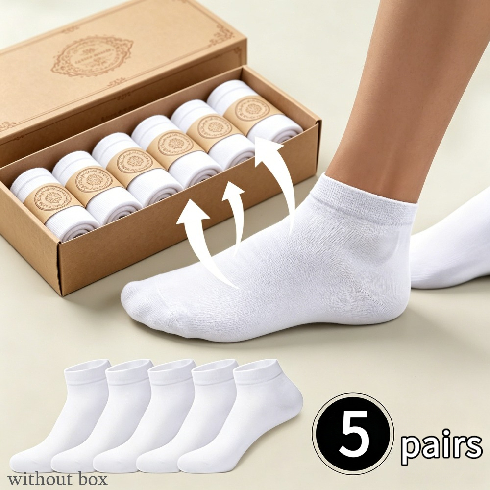 TEMU 5-pair Pc Men' & Women' Breathable Summer Socks - Moisture-wicking Seamless Athletic Footwear Suitable For Travel, Gym, Sports, Casual Wear - /