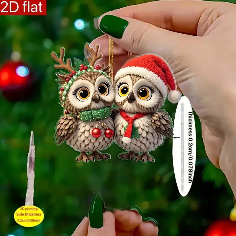 TEMU 2d Flat - 2 Adorable Brown Wearing Christmas Hats In A 2d Design - Genuine Acrylic Decorations Suitable For Rearview Mirrors, Backpacks, And