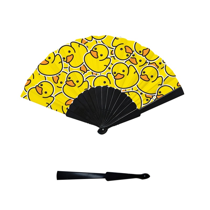 TEMU Ventilateur plat 2D - 1pc Ventilateur portable 2D imprimé sur une face avec motif de petit canard jaune, style de nervures en plastique, style