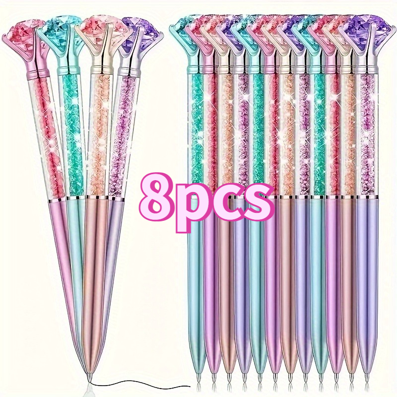 TEMU 8/10/18/20-pack Random Color Round Pens, Creative Rotating Large Diamond Pen, Black Ink, Office Supplies Decorative Writing Pen, A Unique Gift