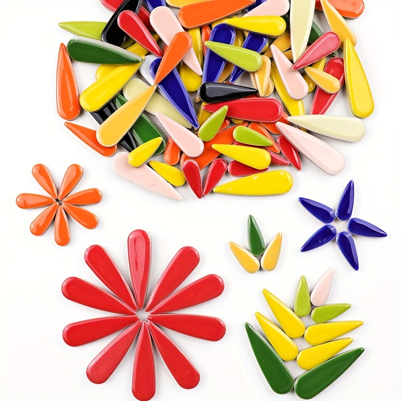 TEMU 100g Pack Handmade Ceramic Mosaic Tiles - Multicolor Irregular & Droplet-shaped Diy Craft Tiles With Painted Finish, Suitable For Decor, Floors,