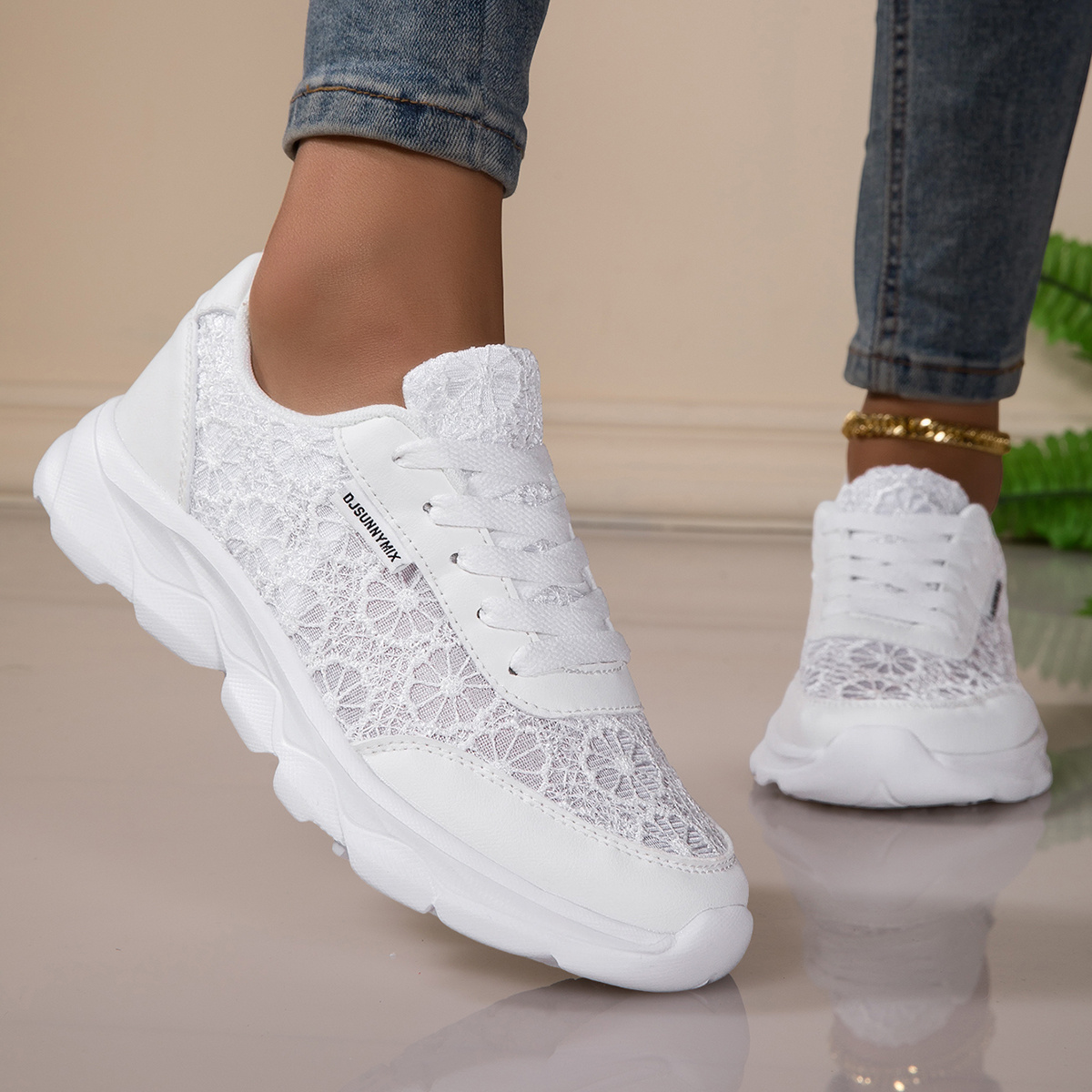TEMU Djsunnymix Women's New Summer Shoes, Large Mesh Breathable Comfortable Casual Sneakers, Fashionable Sunflower Light- Size Travel Shoes, White