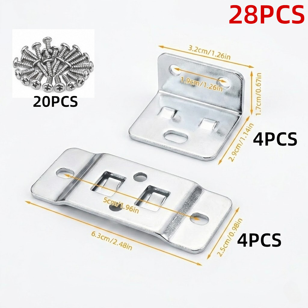TEMU 28pcs Set (8pcs Corner Braces And 20pcs Screws) | Thickened Metal Fixing 2-in-1 Connector | Furniture Connecting Bracket, Shelf Support Corner