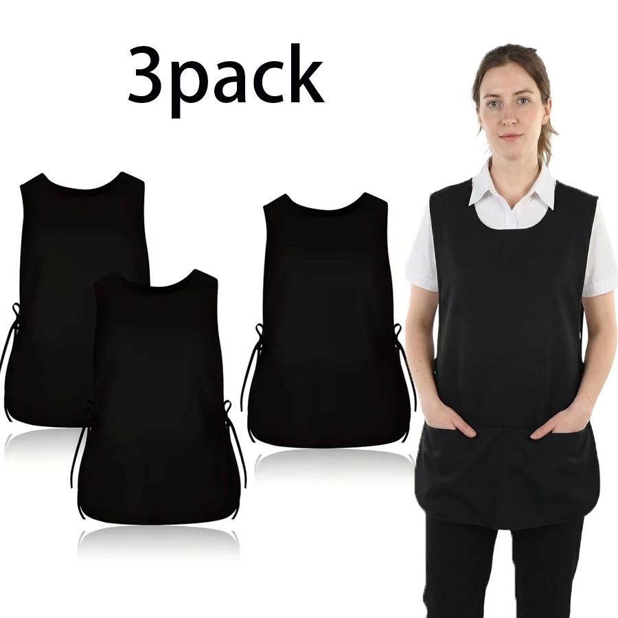TEMU 1 Pack Of 3pcs, Black/blue Vest Apron, Sleeveless Workwear, Advertising Workwear, Vest, Back Workwear, Polyester Apron, Side Straps, Hairdresser