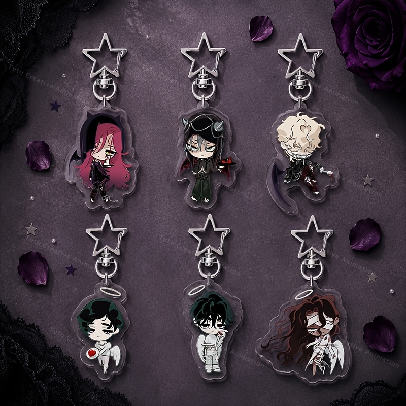 TEMU 2d Flat 6pcs Acrylic Keychains Double-sided Printed High- Acrylic Keychains Hanging Decorations Bag Packaging Ornaments Couple Anime Gifts