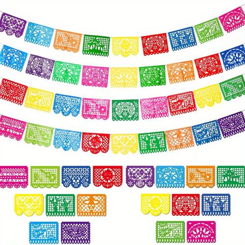 4 packs mexican party banner plastic papel picado banner de mayo dia de los muertos decor decorations mexican themed party decorations supplies
