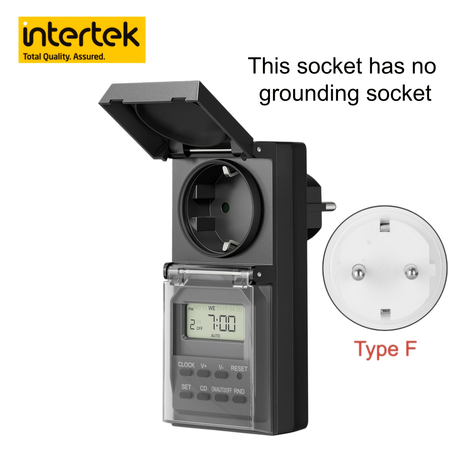 ts ed204   elektronische timer volgens europese   met deksel, led scherm, 8 knoppen, 16a 230v 3680w, wekelijks programmeerbaar, 1 europese ronde stekkerdoos,  , compatibel met huishoudelijke apparaten