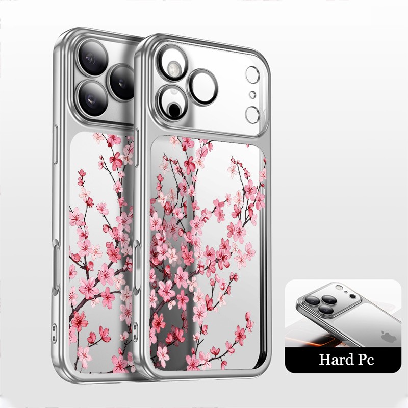 Image of Phone Case: Pink Cherry Business Satin Electroplating Case For Iphone 17 Pro Max Shockproof Phone Hard Case For Iphone 17 16 15 14 13 12 Pro Max Phone Cover Soft Girls Boy Festival Gift
