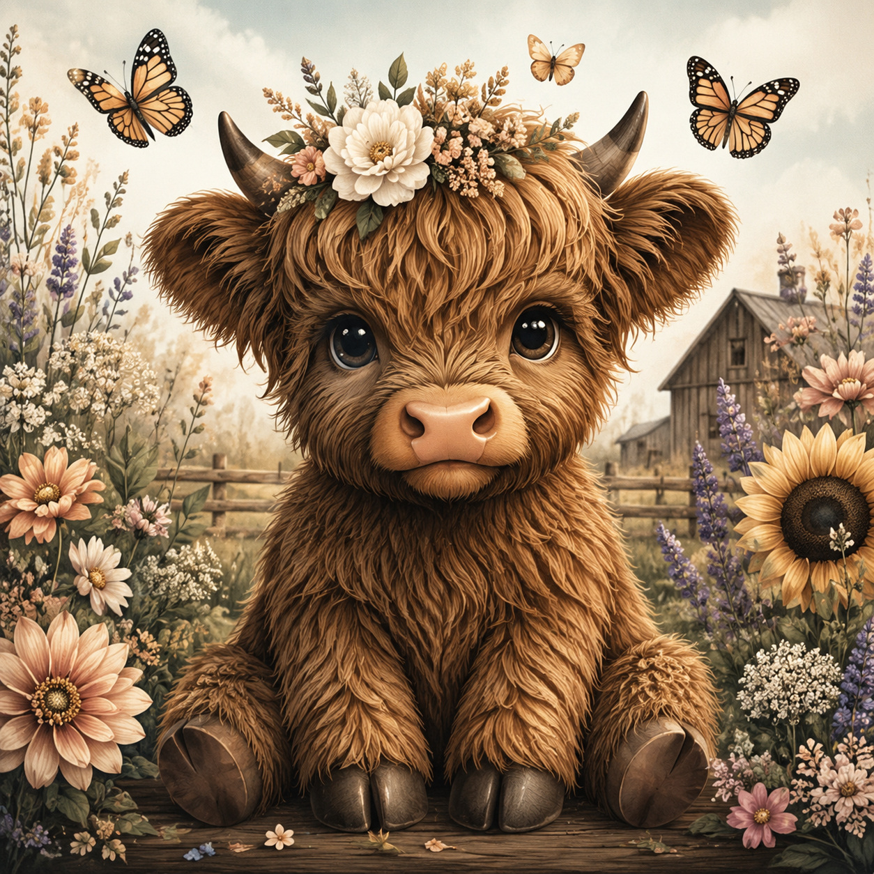 TEMU 2d Highland Calf Full Diamond Round Diamond Painting Unique Handmade Art For Adults Frameless Handmade For Balcony And Living Room Decoration
