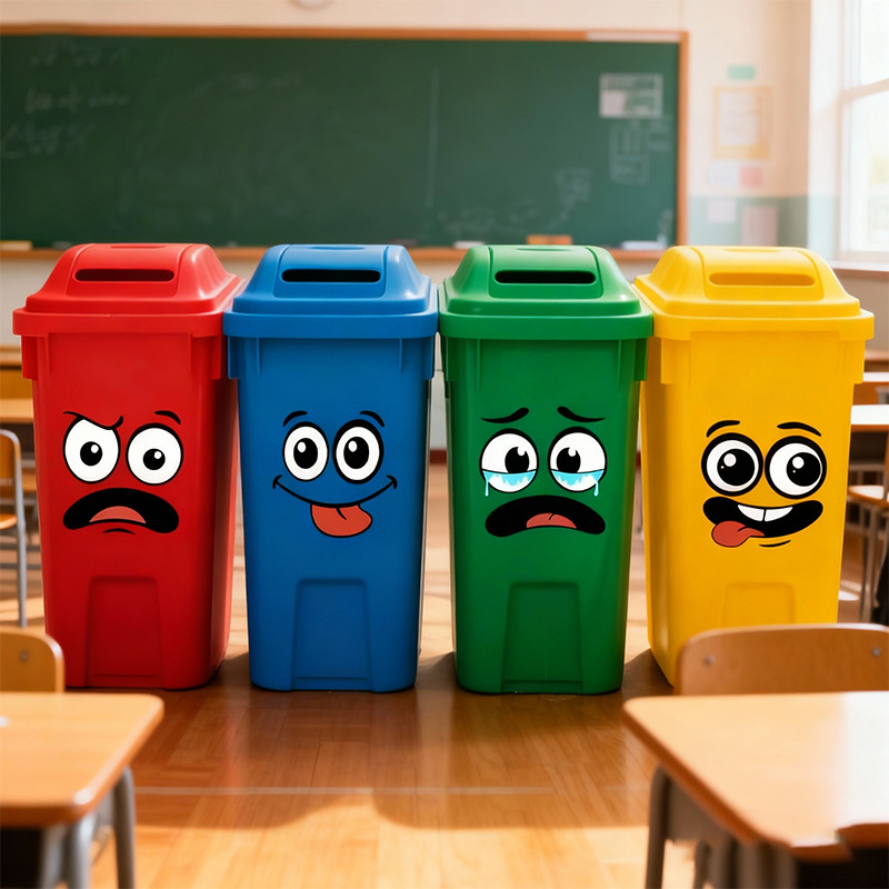 TEMU 4 Cartoon Face Pvc Stickers, Self-adhesive, Glossy, Removable, For Indoor/ Outdoor Use On Trash Cans, Refrigerators, Walls, Fun Themed