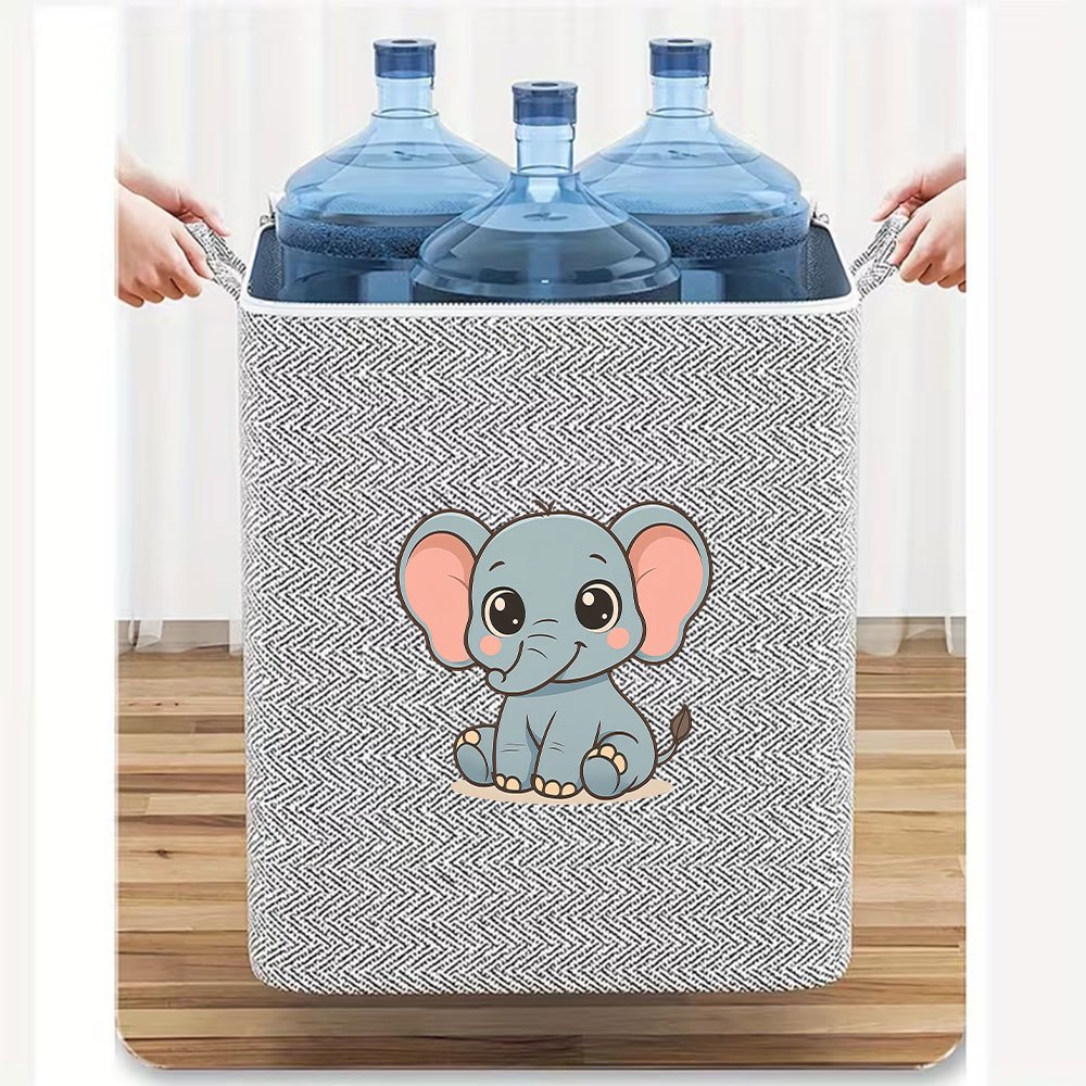 Cute Elephant Design Collapsible Storage Box, Spacious Fabric Organizer Bin