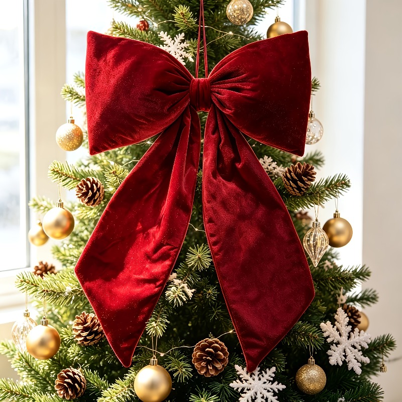 TEMU Colgante de completo de 1 pieza con dobladillo largo de terciopelo borgoña, artesanía de terciopelo de lujo , decoración festiva para el hogar y