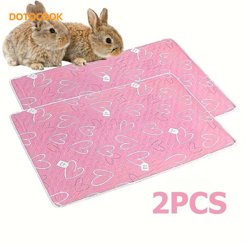 TEMU Dotocook Pair Of Reusable Pet Cage Mats - 4 Pattern Options: Green With Blue Heart/pink Heart//. Wear-resistant, Washable Polyester Base Mat,