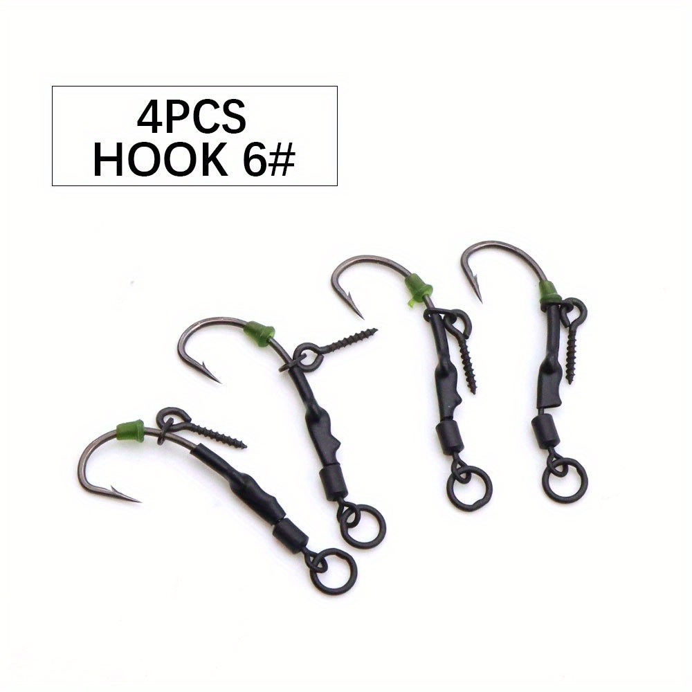 TEMU Tuodsplu 4pcs Carp Fishing Ronnie Rigs Barbed Hook Carp Hook Fixed Soft Bead Fishing Hook Stopper Boilies With Screw American Swivel, Suitable