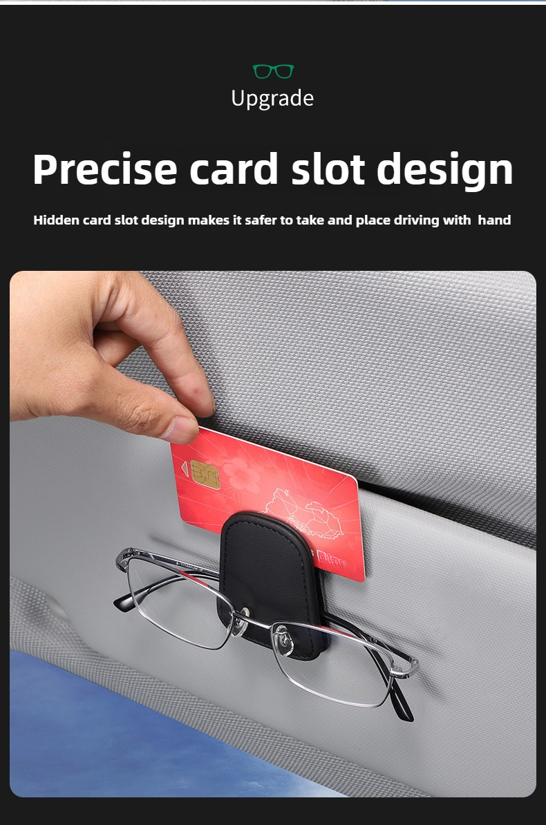 2pcs Magnetic PU Leather Fashion Sun Visor Glasses Holder - with Card Slot, One-Hand Operation, Multiple Colors (Black, Gray, Beige, Red-Brown), Driver's Side Interior Accessory, Stylish Glasses Mount