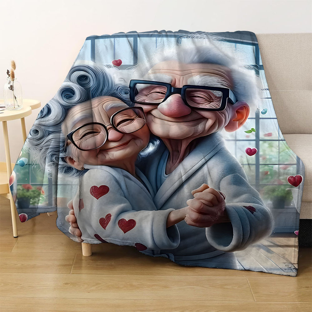 1pc cozy flannel fleece blanket with elderly dancing grandparents   warm   throw for sofa office bed camping travel multipurpose gift hypoallergenic machine washable     polyester 200 250gsm details 0