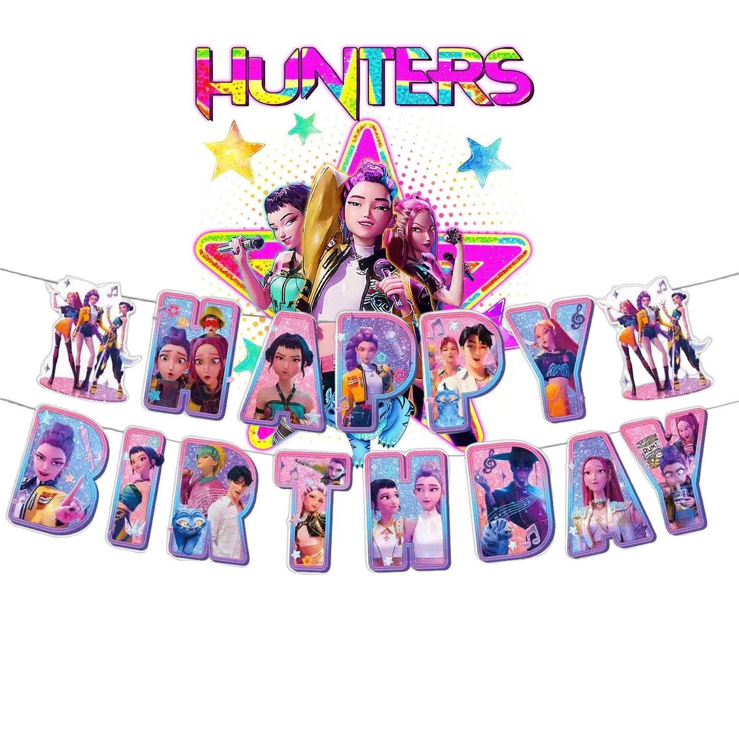 cartoon hunters theme birthday happy letter banner girls birthday party decoration hanging ornaments paper material suitable for graduation and   occasions