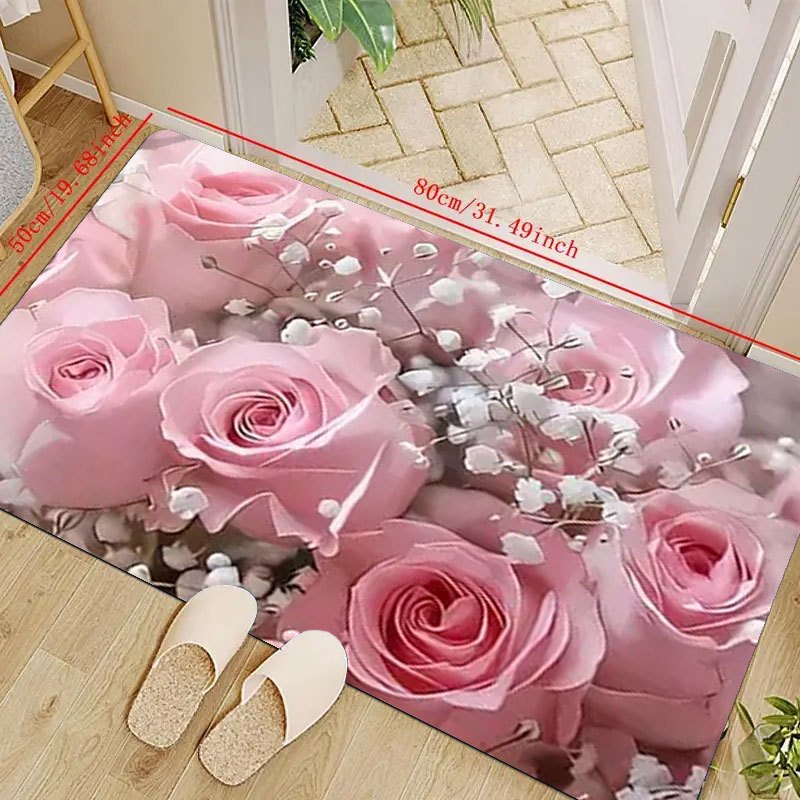 1pc Non-slip Floral Mat - Plush Indoor Welcome Mat Suitable For Bedroom, Living Room, Kitchen, Bathroom & Entrance - Machine-washable Pvc Backing & Flannel