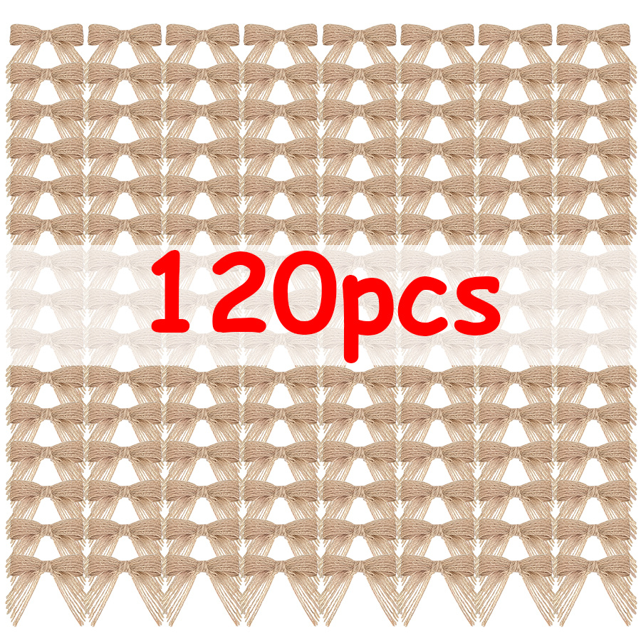TEMU 120pcs Mini Nœuds en Toile de Jute Pré-faits de 4cm, Nœuds en Ruban de Jute pour Emballage Cadeau, Mariage, Noël, Bricolage, Décorations de
