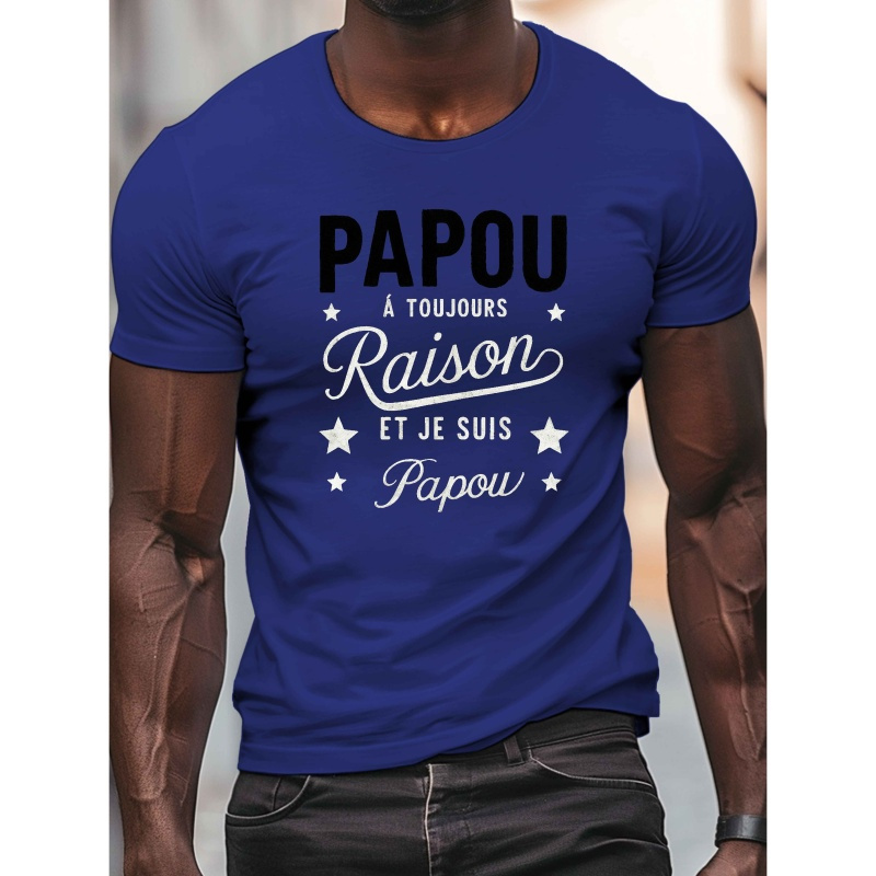 

T-Shirt Noir pour Hommes " PAPOU " - Col Rond Décontracté, Manches Courtes avec de Française, Haut en Polyester Léger pour l'Été