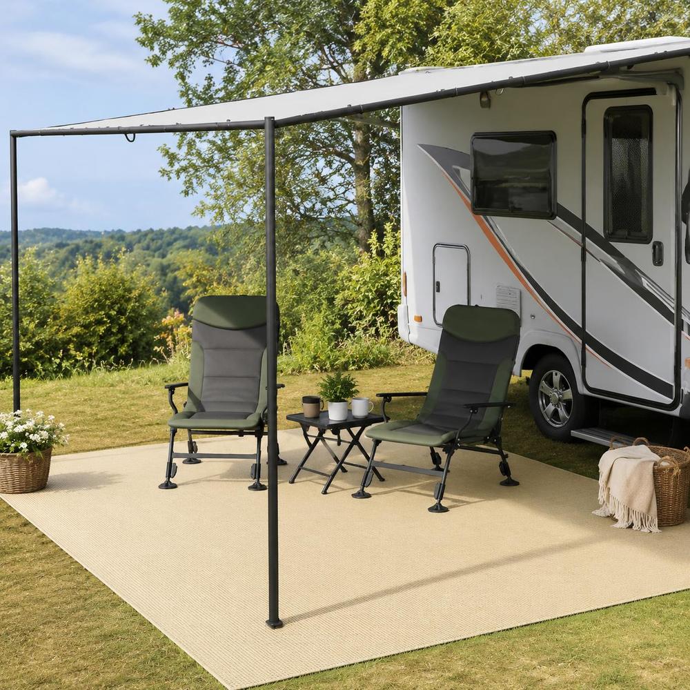 Image of Camping Tent Carpet, Non-slip Grid Pattern Breathable Floor Mat, Polyester With Pvc Foam Coating For Indoor Outdoor Use, Cream, 500x300cm