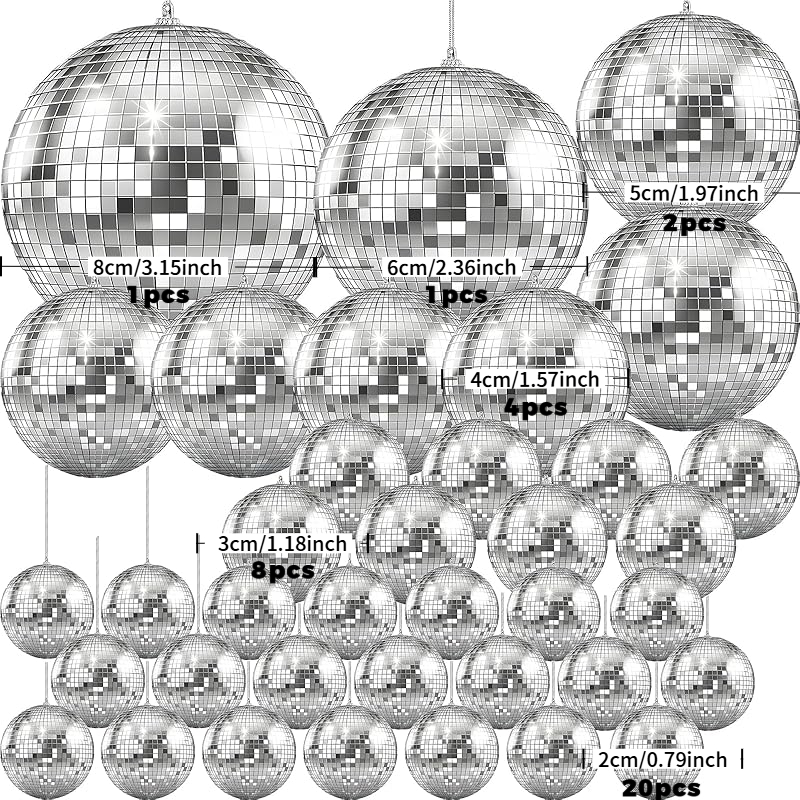Mirror Disco Ball, Silver Hanging Ball With Ring, Reflective Light, Fun Band Decoration (36pcs)