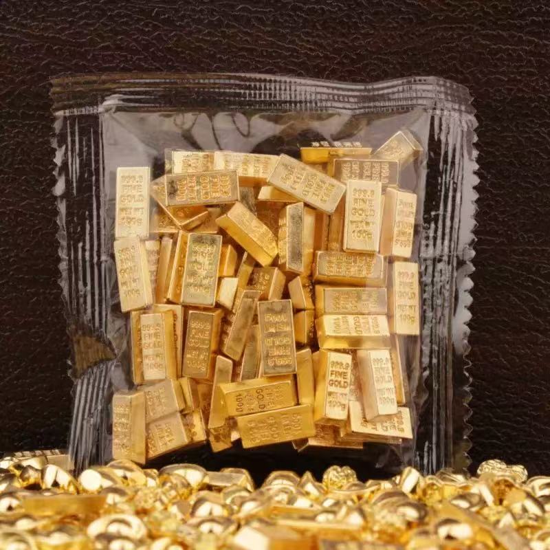 Image of 99pcs Mini Plastic Golden Brick Replica Set, Symbolizing Wealth And New Year's . Decorative Effect, With Realistic And Durable Details, Signifying Wealth And . Ornament, Living Room Display