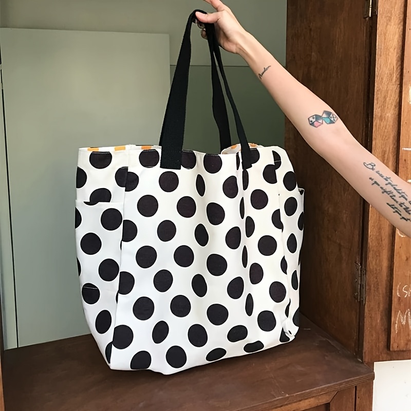 TEMU 【両面レトロ】大判水玉柄ショルダーバッグ、両面水玉柄、イル大容量バッグ、普段使いハンドバッグ、大判水玉柄、サイドポケット、トートバッグとしてデザイン、通勤に使える万能ショルダーバッグ