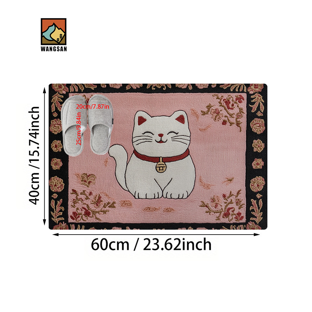 TEMU 1pc Chat Blanc avec Collier Rouge & Pattes Noires Tapis de Bain Antidérapant - Peluche en Flanelle Douce pour Salle de Bain, Chambre, Salon -