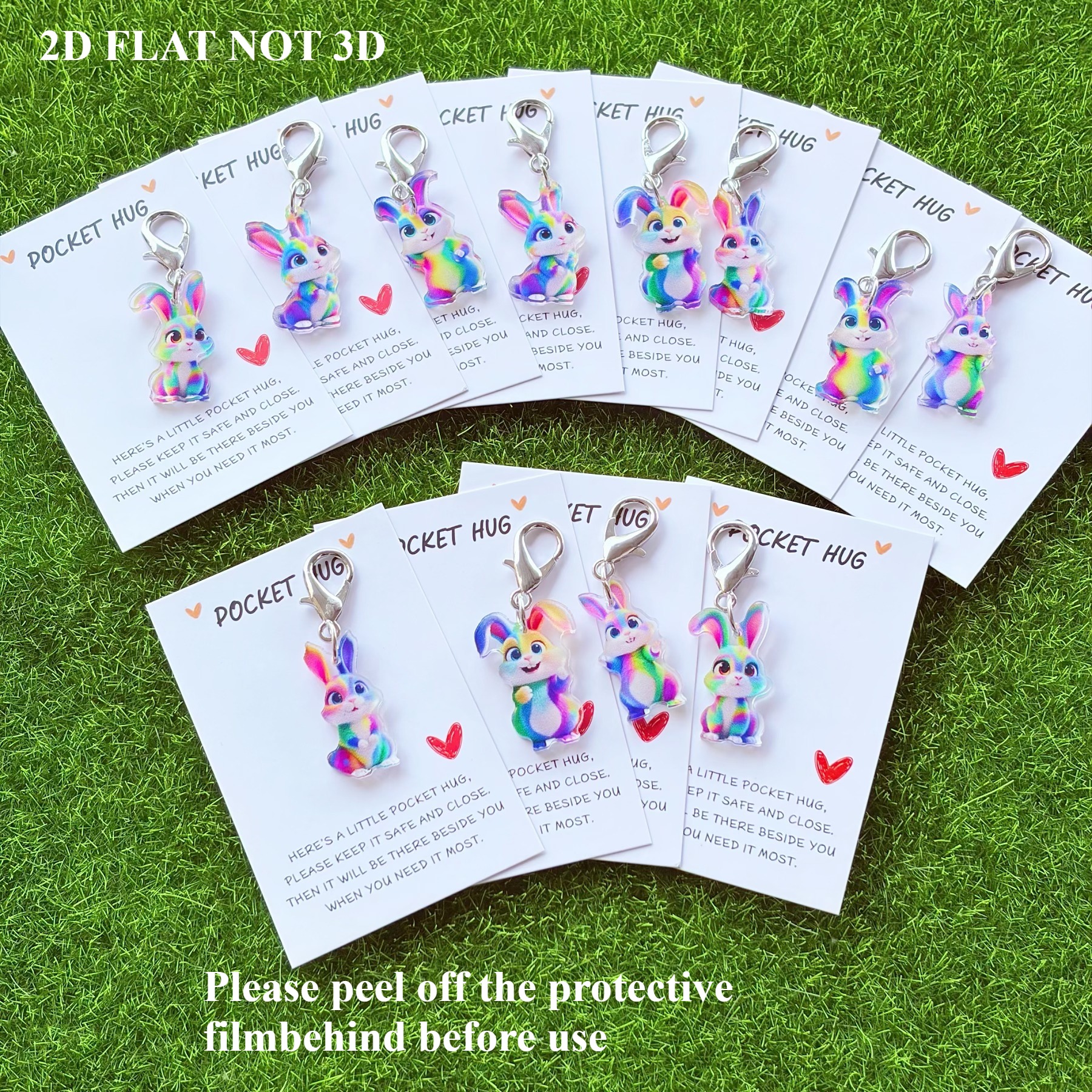 E-shop 2D Flat - 6/12 Stück Lebendige Bunte Hasen Schlüsselanhänger - Acryl 2D - Taschenhug Dankeskarte - Geeignet für Ostern/Hasenliebhaber, Perfektes
