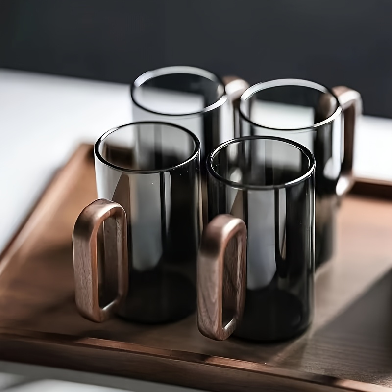 TEMU 4 Of The Most Fashionable Mugs: Heat-resistant Cups Made Of High Borosilicate Glass For Home Use, Wooden Handle Cups For The Living Room, A Tea