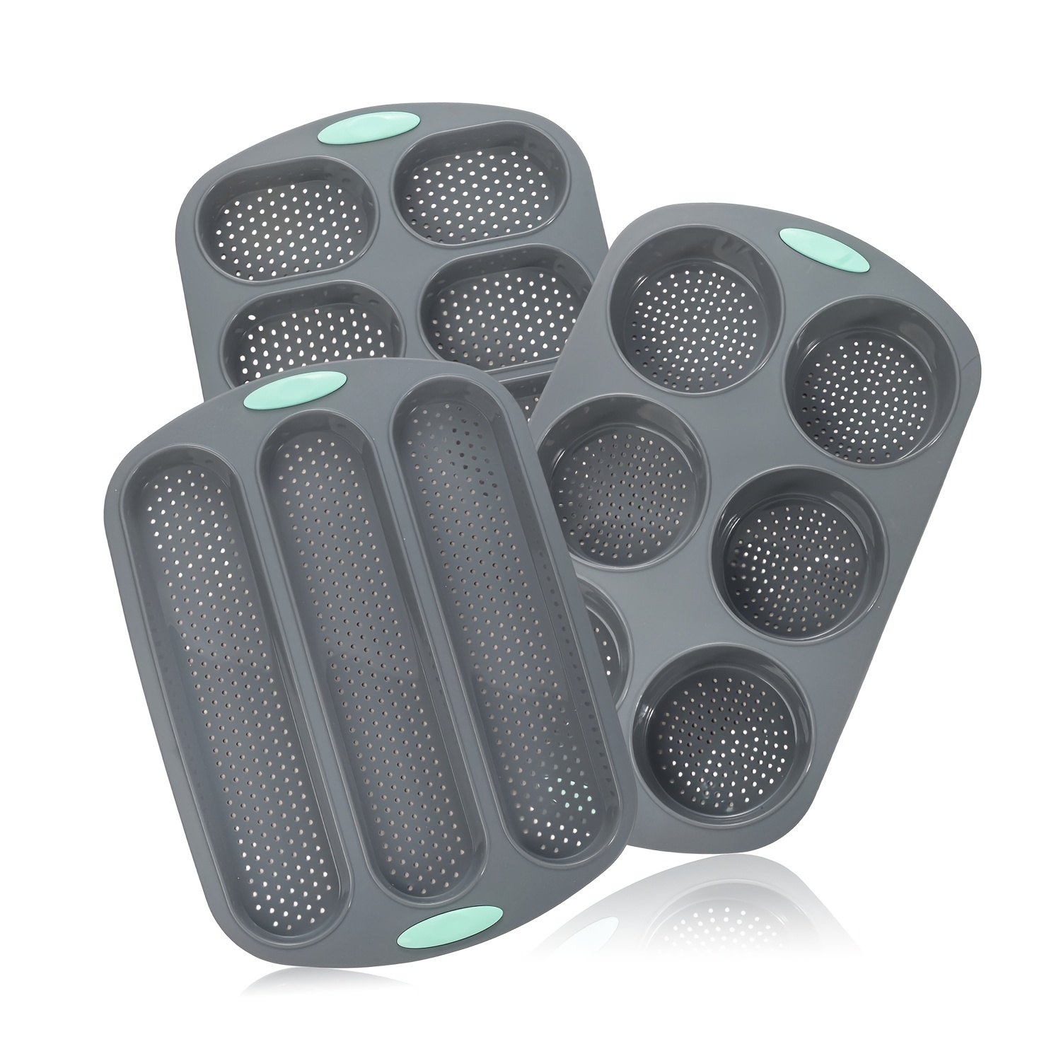 Image of 3pcs Multifunctional Bread Baking Set Perforated Baguette Pan 6-cup Round Bun Mold 8-cup Oval Toast Mold High Temperature Resistant Bakeware For Homemade Breads Stylish Practical Kitchen Tools