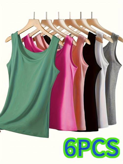 6pcs womens basic sleeveless tank versatile breathable comfortable basic ribbed texture no padding fitted design ideal for everyday tank ribbed texture breathable fabric
