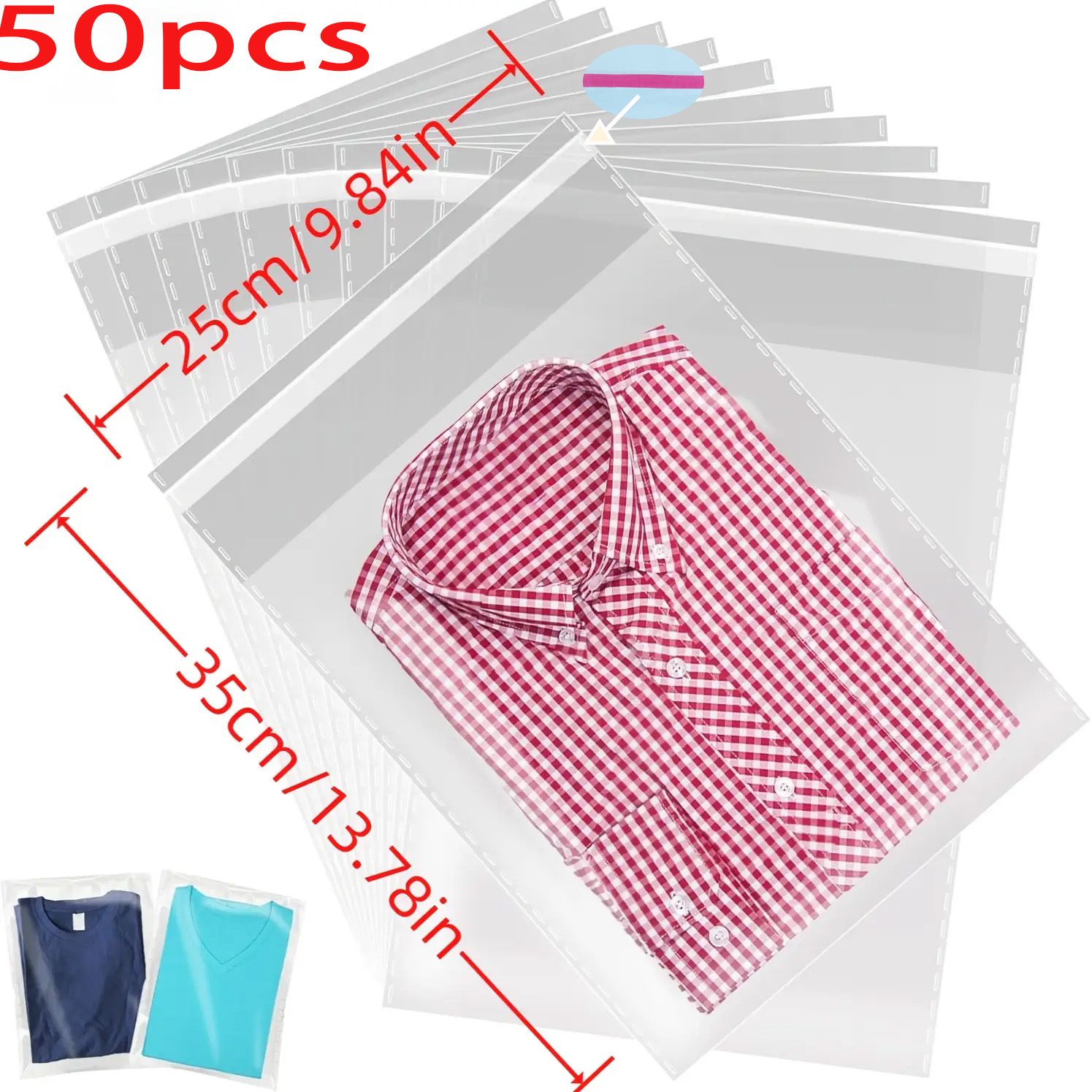 E-shop 50/100 selbstklebende transparente Plastiktüten, farbecht, geeignet für Kleidung, Shirts, Geschenkverpackung, selbstversiegelnd,