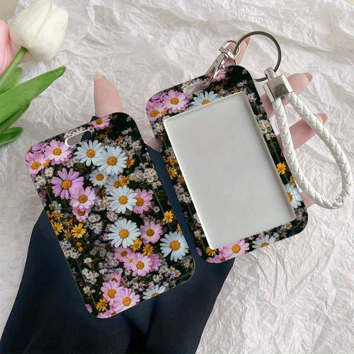 Floral ID Badge Holder with Slide Lanyard - Elegant White, Pink, Yellow, Black - for Nurses, , Students, Office - Compatible with Credit, Bus, Cards - Durable Plastic ID Card Case, Professional Identification, Accessory, Secure Clip, Healthcare Professionals