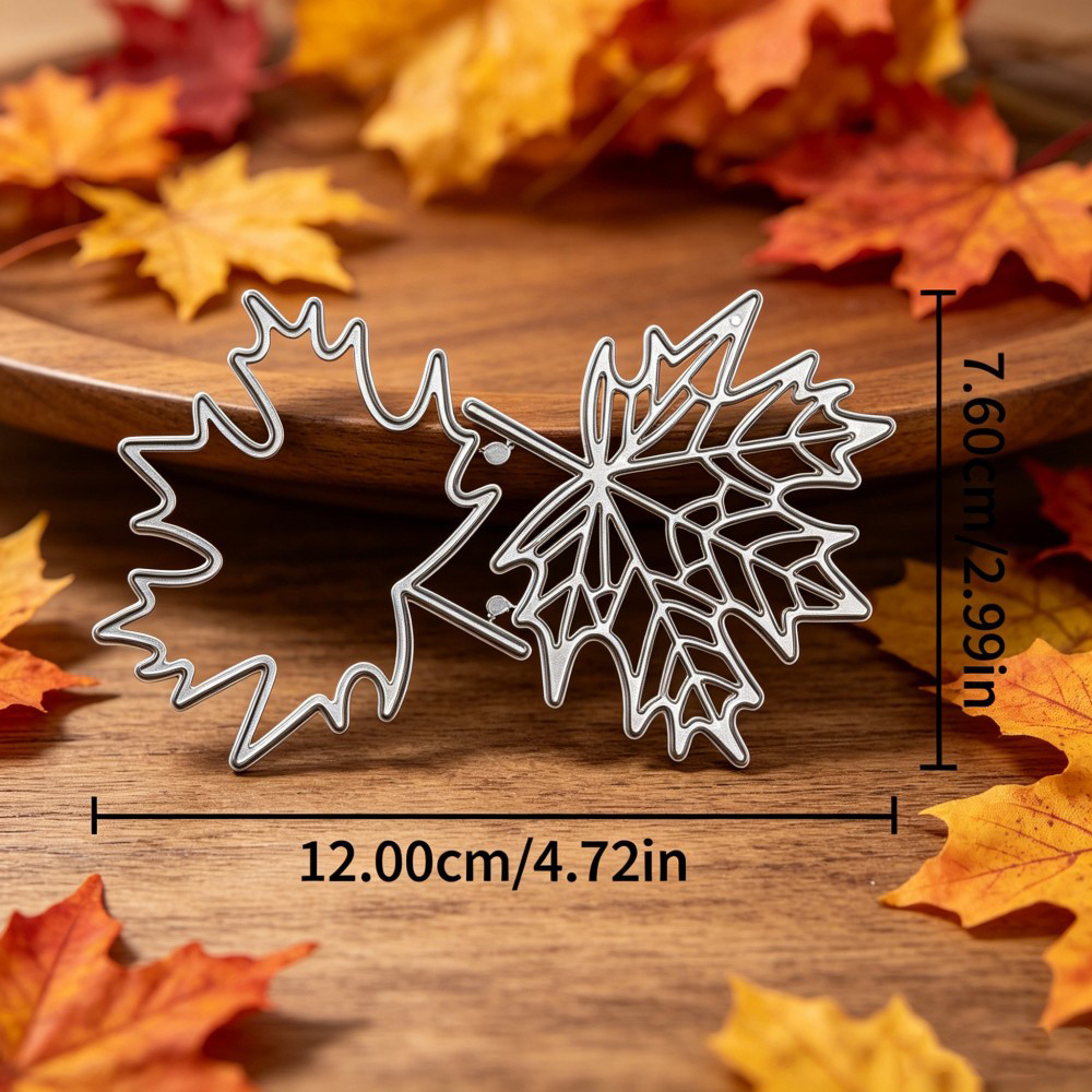 TEMU 1pc Harvest Autumn Hollow Maple Leaf Metal Cutting Die Stencil, Separate Outer Frame & Detailed Vein Leaf Design For Paper Album Scrapbooking