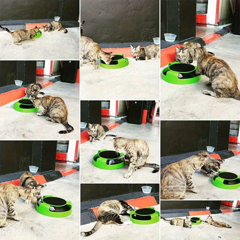 Un jouet tournant pour chat, un jouet de chasse à la souris pour chats, une planche à gratter au-dessus, une assiette de divertissement puzzle, Chat et souris amusants, Jouets pour chats, Sans pile