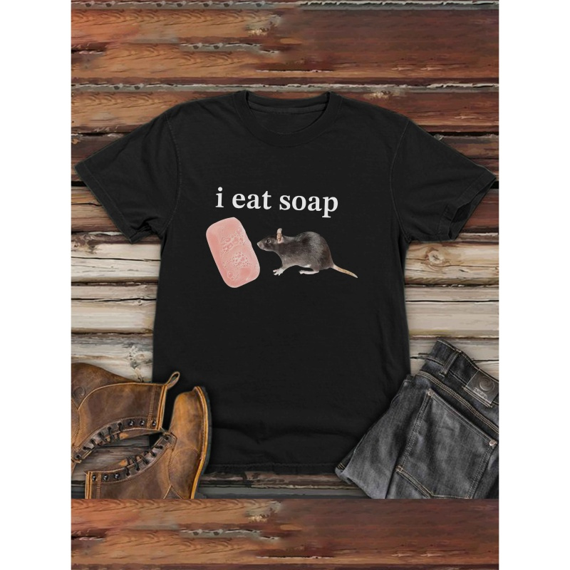

Funny ' Soap' Mouse Graphic Men's T-shirt - Casual Polyester , Short-sleeved Tee With Round Neckline For Outdoor Wear