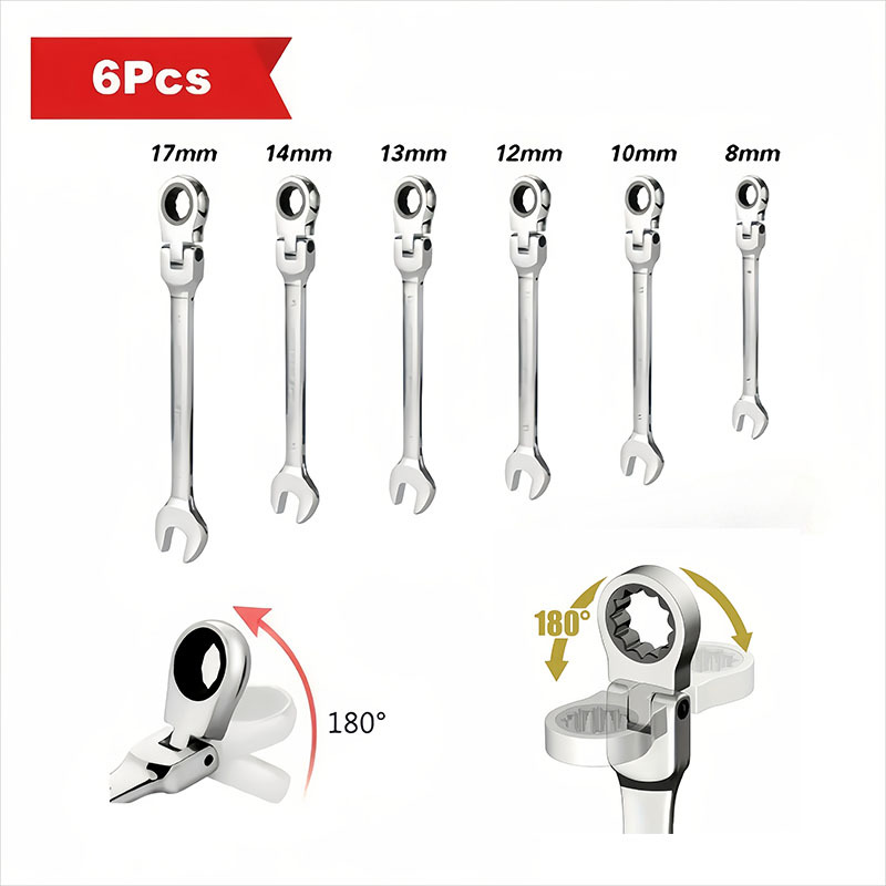 TEMU Ensemble combiné de clés rapides multifonctionnelles à double tête, 6 pièces, ensemble de clés hélicoïdales, métrique 8-17 mm, 72 dents en acier