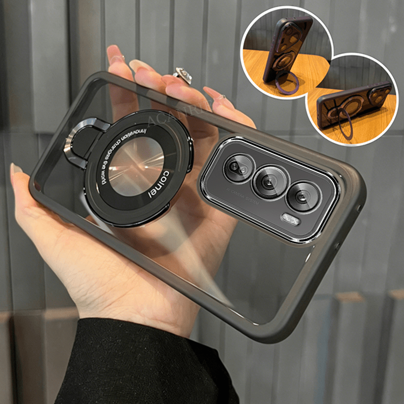 TEMU Phone Case: Acanries Case For Oppo Reno12/ Reno12 Pro 5g With Magnetic Fold Holder Luxury Girl For Man Transparent Soft Tpu Back Cover With