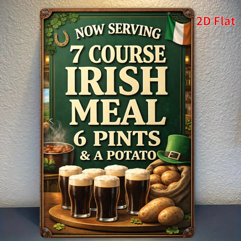 TEMU 2d Flat - [2dflat] 1pc 30x20cm - Course Irish Meal Metal Sign Retro Tin Plaque Cave Wall Decor