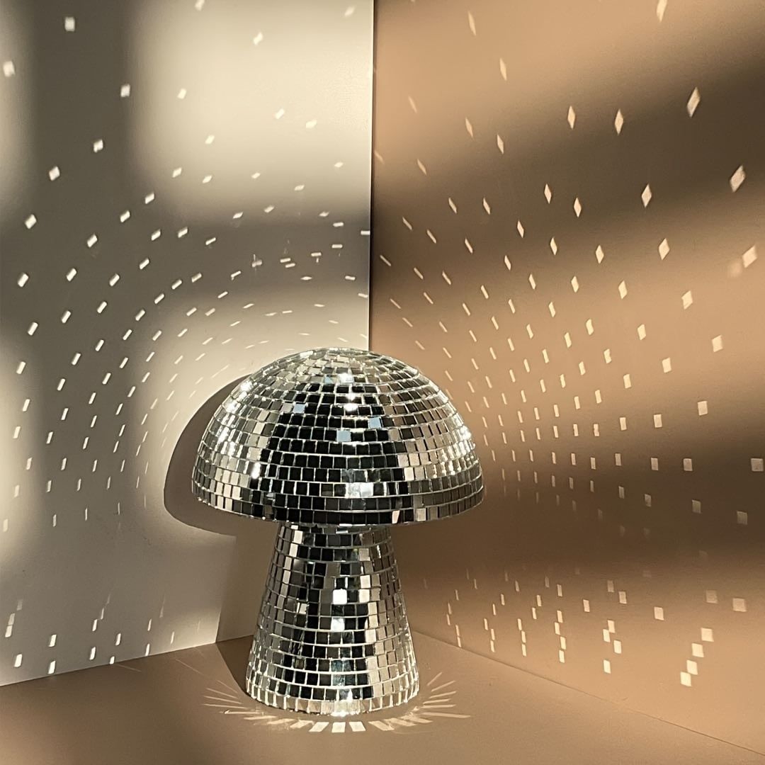 1pc disco mushroom mini decorative   ball suitable for   decoration party photo props shelf decoration baby party birthday celebration christmas holiday reflective desktop ornaments plastic   ball decorations