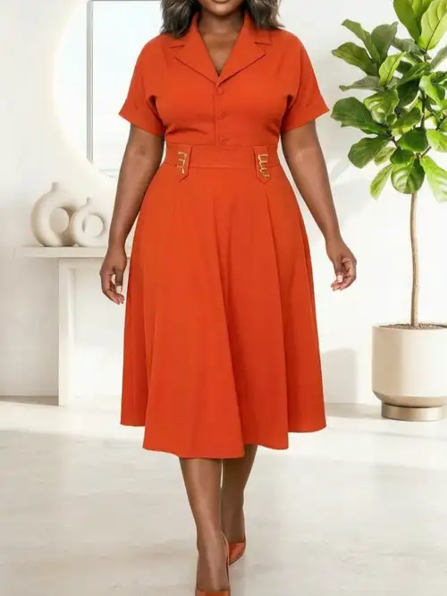Plus Size - Plus Size - 1* Size Women'S Spring Summer Lapel Highwaisted Flared * Length Dress | Lapel Button * with Waist Metal Detail Enhances Body * Suitable for Commuting, Light Business, And Daily ... Plus Size - Plus Size - 1* Size Women'S Spring Summer Lapel Highwaisted Flared * Length Dress | Lapel Button * with Waist Metal Detail Enhances Body * Suitable for Commuting, Light Business, And Daily ...
