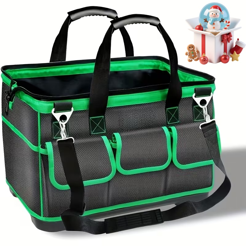 Organizador de bolsa de herramientas de 14.1 pulgadas, bolsa de almacenamiento de herramientas con cremallera y múltiples bolsillos, bolsa de herramientas portátil engrosada, adecuada para electricistas, fontaneros, mantenimiento del hogar y, sencillamente, bolsa
