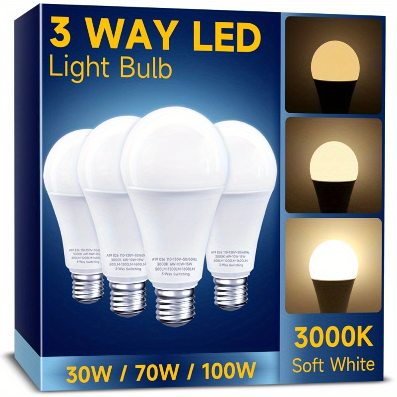 

2/ 4packs 3 Way Light Bulbs 30 70 100w Warm White 3000k, 3 Way Led Light Bulbs, Dimmable A19 Led Light Bulbs, Way Led Bulbs E26 Medium Base For Bedroom, Kitchen, Living Room