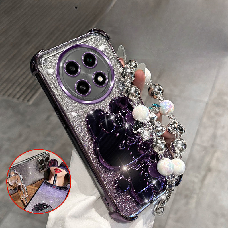 TEMU Phone Case For Huawei Honor Magic 7 Lite/ X9c /x60 Pro Universal Phone Case Phone Case Soft Silicone Solid Color Plating Cartoon Rabbit Fold
